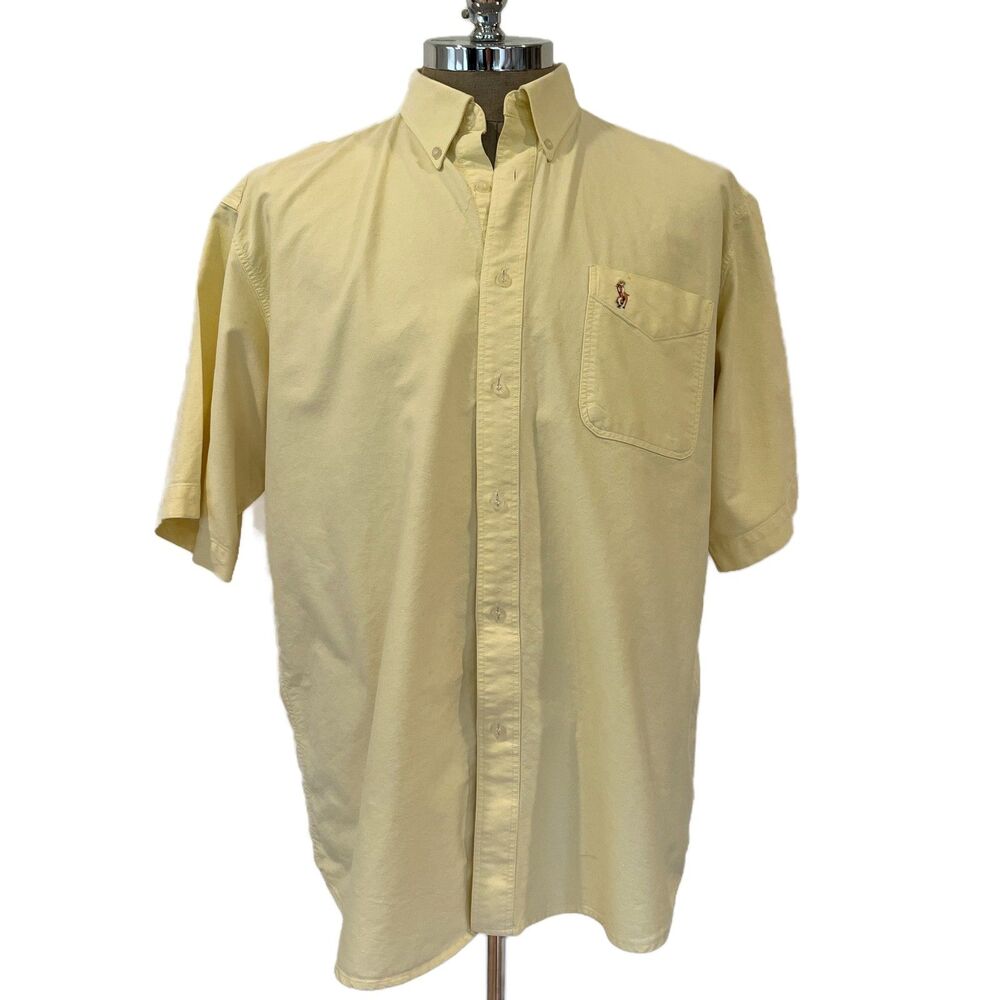 Polo Ralph Lauren Light Yellow Button Front Shirt Short Slv XL Preppy Classic